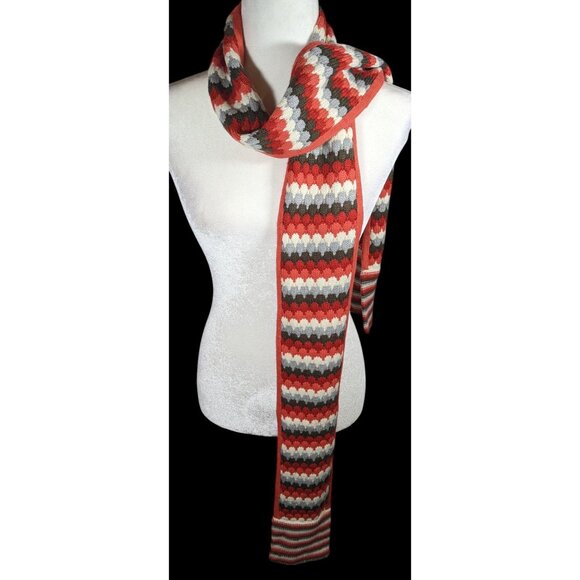 Retro Nostalgic Red Orange And Grey Striped Fish Scale Scarf - Picture 1 of 6